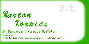 marton korpics business card